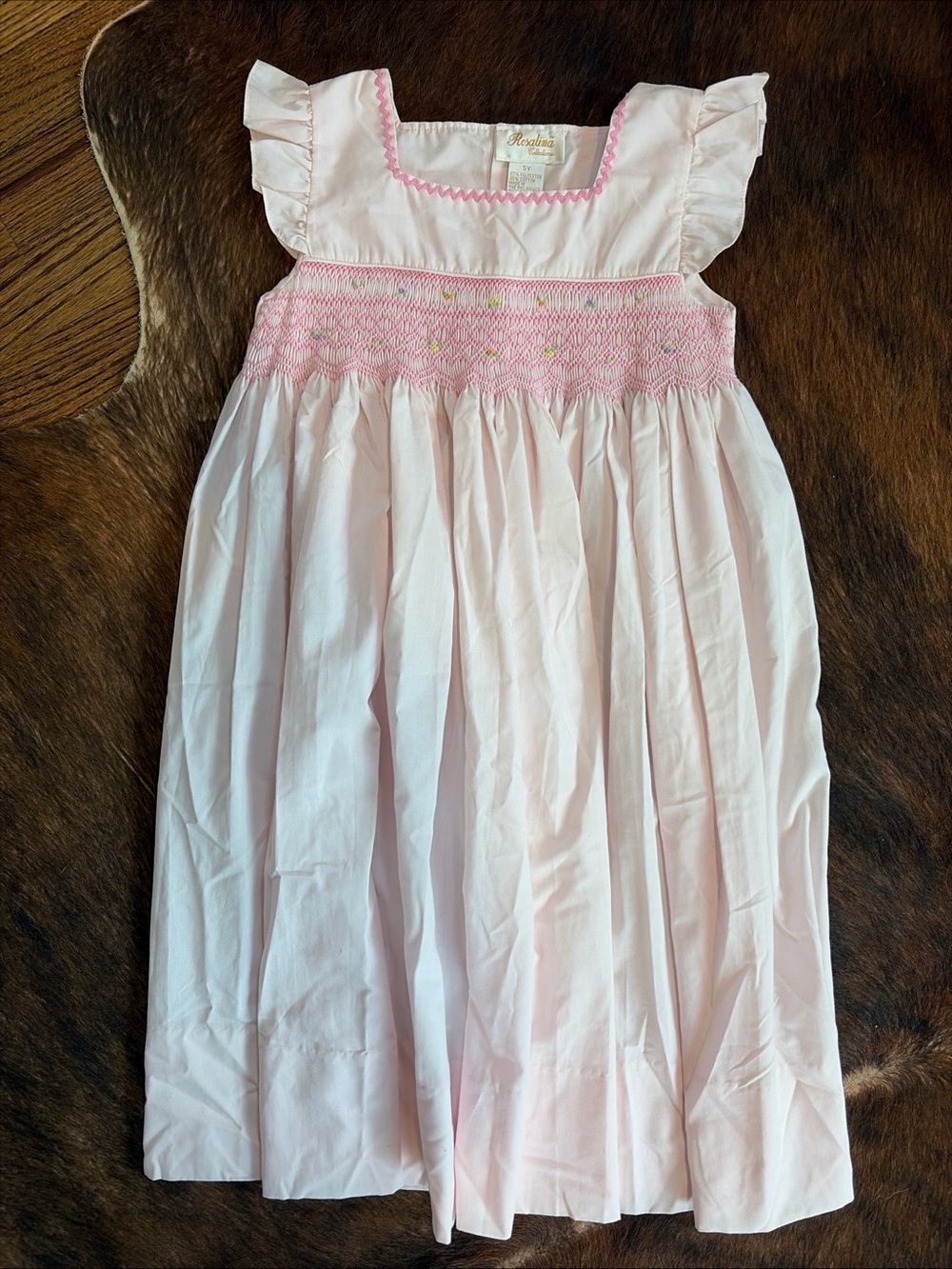 Rosalina Pink Dress 5Y Smocked Flower Bouquet Holiday Party Embroidered Preppy